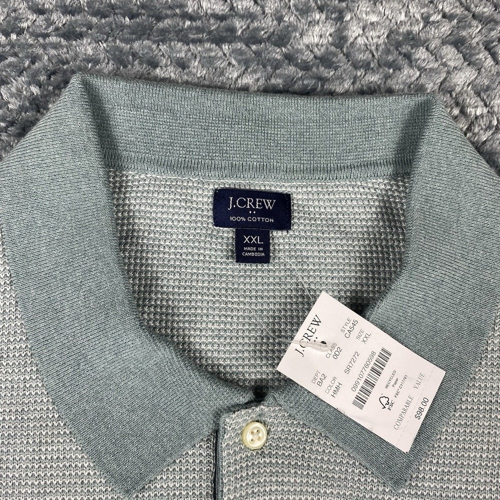J Crew Shirt Mens XXL Green Basketweave Knit Sweater Polo Short Sleeve NEW - Picture 4 of 11
